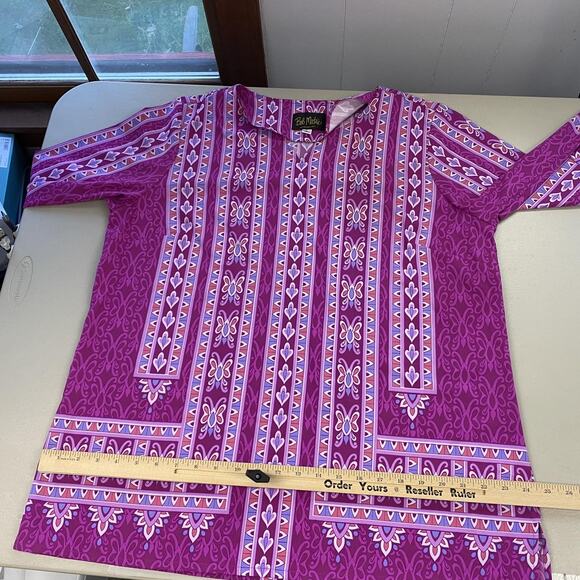 Bob Mackie Wearable Art Tunic Top Womens Large Purple Bandana Print Flowy Boho - Picture 8 of 13